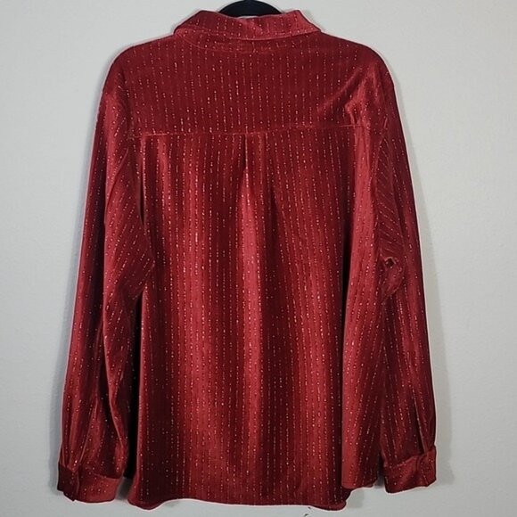 NWT DG2 Velvet Button Up Shirt 2X Red Silver Thread Holiday Glam Long Sleeve - Picture 11 of 14